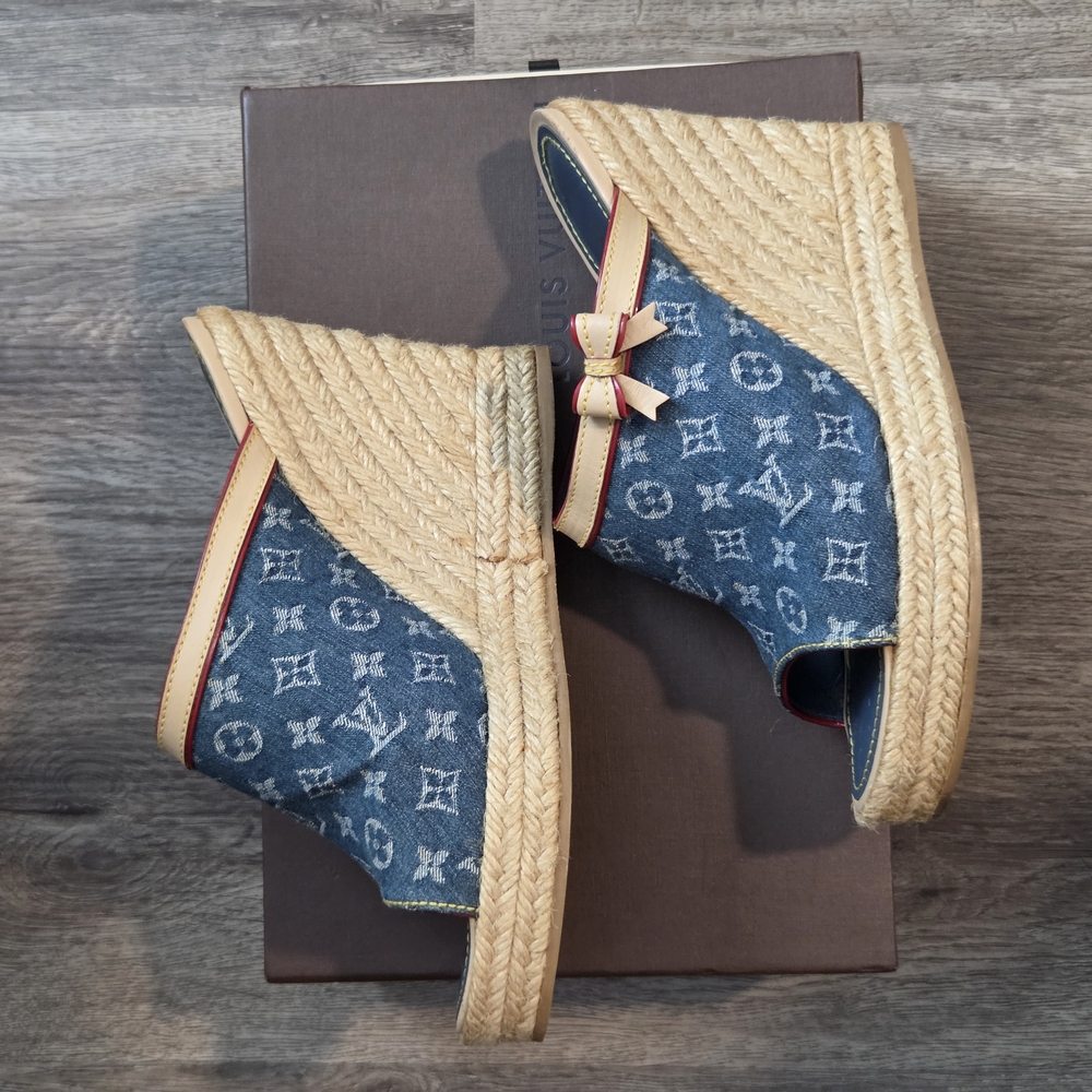 Louis Vuitton Denim Wedge Espadrilles - Picture 5 of 7